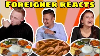 FOREIGNERS REACTING TO NEPALI FOOD (THAKALI CUISINE) || EATING BY HANDS ||