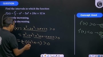 Find the intervals in which the functionf(x)=x44-x3-5x2+24x+12 is(a) strictly increasing,(b) str....