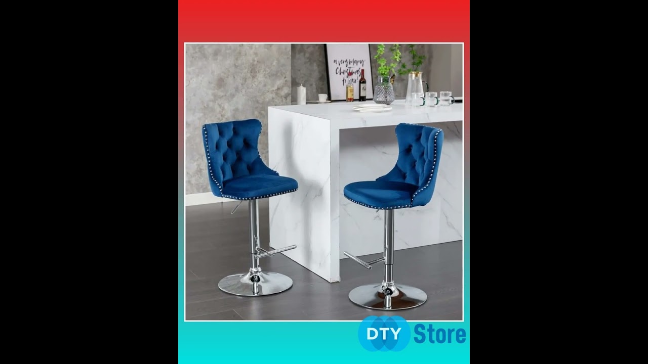 Swivel Velvet Barstools Adjusatble Seat Height from 25-33 Inch, Chrome base Bar Stools with Backs...