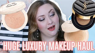 HUGE LUXURY MAKEUP TRY ON HAULNEW YSL Cushion Foundation, Dior Forever  Highlighter & Loose Powder 