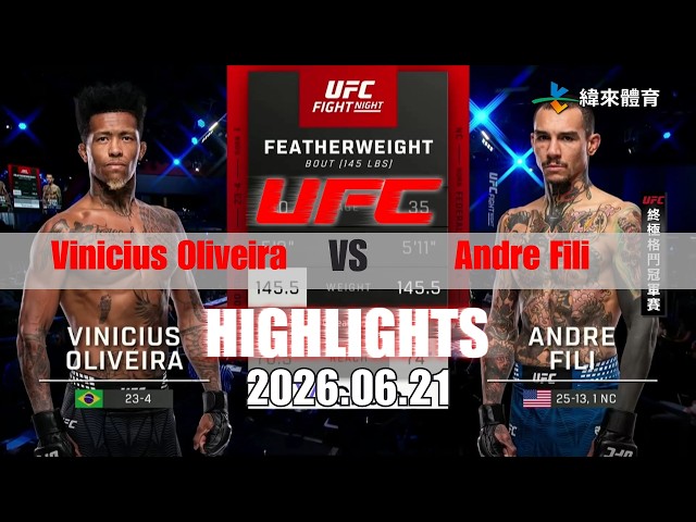 【UFC終極格鬥冠軍賽】Vinicius Oliveira vs Andre Fili 賽事精華｜20260621｜2026 UFC 鎖定緯來！