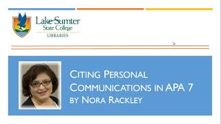 Citing  Personal Communications in APA 7th ed.