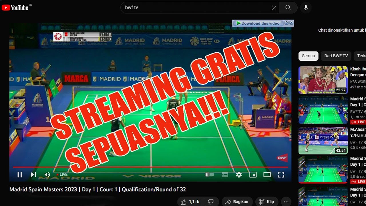 cara menonton live streaming bwf