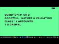 Ques 31 Ch 2 Goodwill Nature & Valuation :Class 12 Accounts T S Grewal