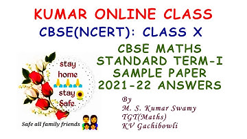 Class X CBSE Maths Standard Sample Question Paper 2021-22 Answers Explanation Video lesson