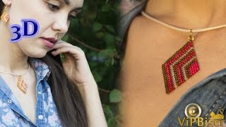 Beaded Pendant&Earrings Rhomb. 3D Beading Tutorial