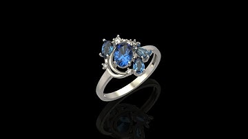 Ring with gems and diamonds. Jewelry 3d model.