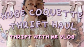 HUGE THRIFT WITH ME VLOG & THRIFT HAUL 💌 cottagecore, coquette, grandmacore aesthetic, pinterest