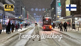 TAMPERE FINLAND - WALKING THE MAIN STREET IN WINTER - Hämeenkatu, Kauppahalli (Market Hall) (4K)