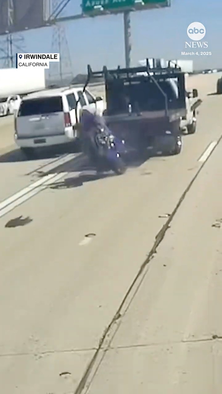 Dashboard camera video captures motorcycle crash on California freeway