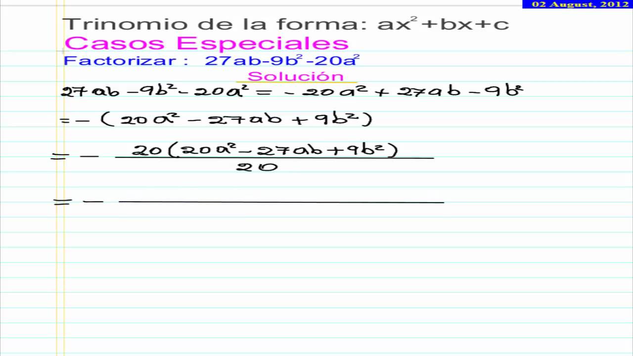 Trinomio De La Forma Ax2 Bx C Casos Especiales N 07 Mp4 By