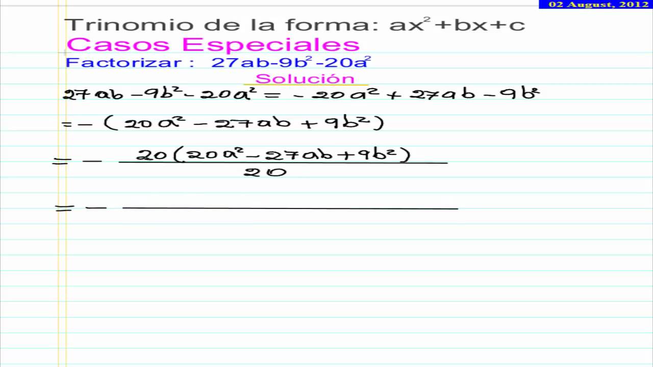 Trinomio De La Forma Ax2 Bx C Casos Especiales N 07 Mp4 Youtube