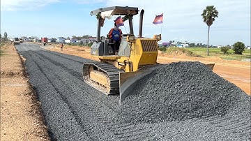 Amazing Technique Bulldozer pushing |Motor Grader Operating Grading and Cutting Gravel Function Raod