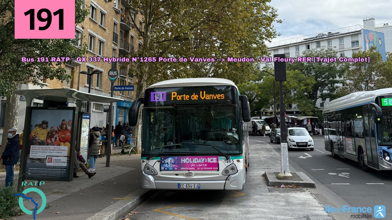Bus 191 RATP : GX 337 Hybride N⁰1265 Porte de Vanves / Meudon - Val Fleury RER