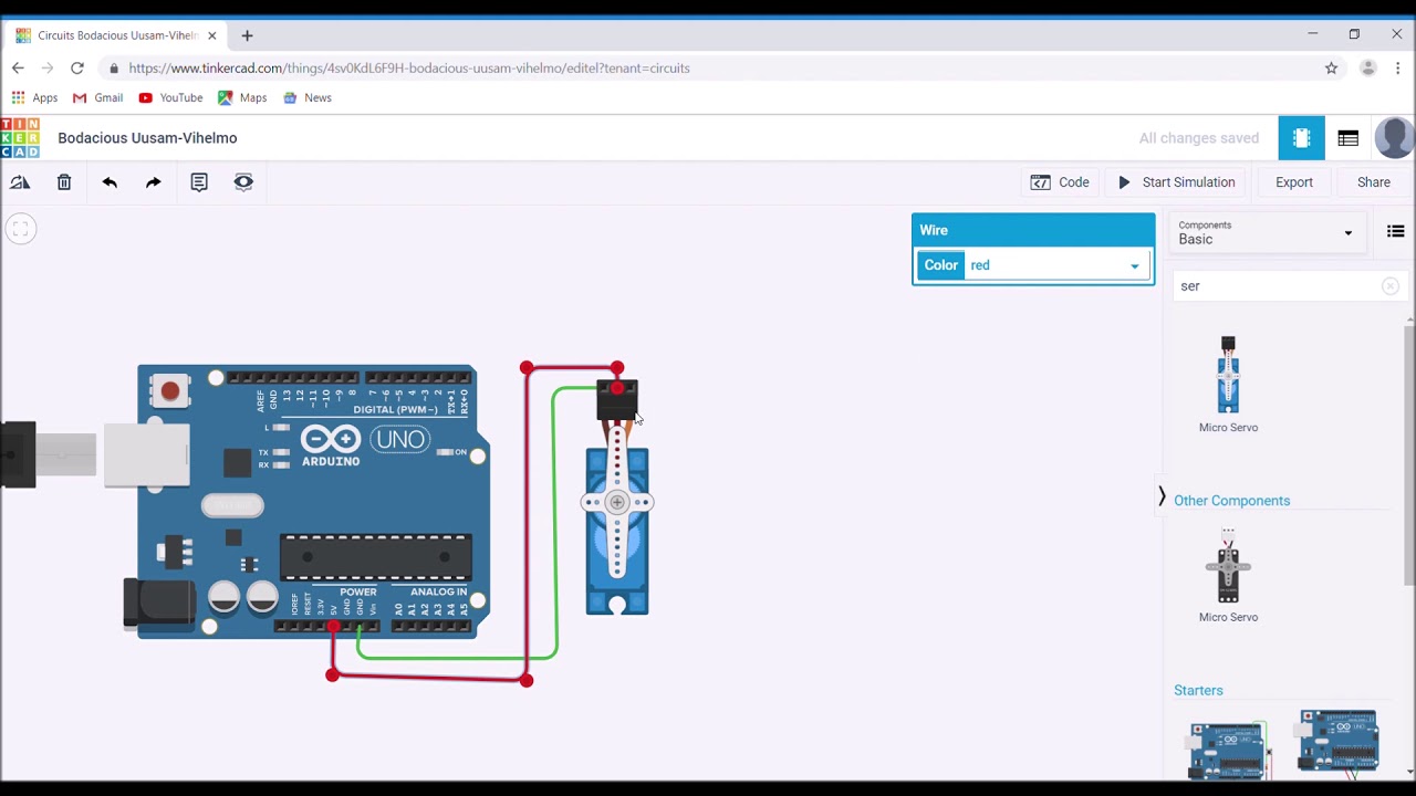 Interfacing Servo Motor To Arduino Tinkercad Youtube