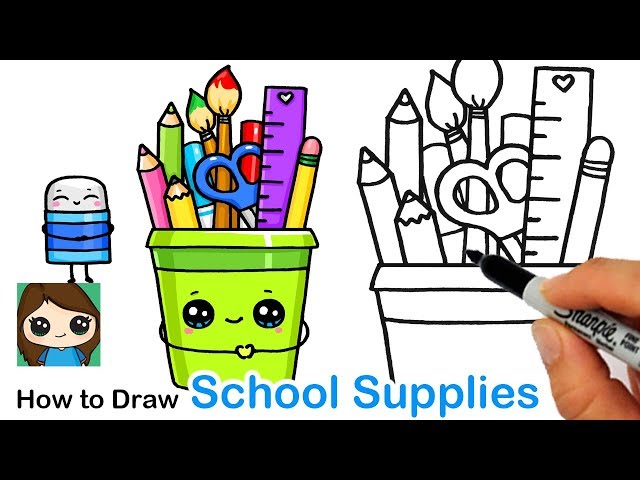 How to Draw a Cup of Back To School Supplies Easy 