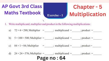AP Govt 3rd Class Maths Textbook || Chapter - 5 : Multiplication || Exercise - 1 || Page no : 64