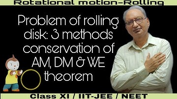 Rolling disk problem#Dynamicalmethod#Angular momentum conservation#Workenergytheorem#IIT-JEE/NEET