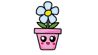 How to Draw a Kawaii Flower Pot 🌼 Super Easy Drawing for Beginners