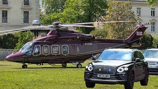 Princess Anne Makes A Dramatic Arrival In The Royal Helicopter And Motorcade Under Police Escort.
