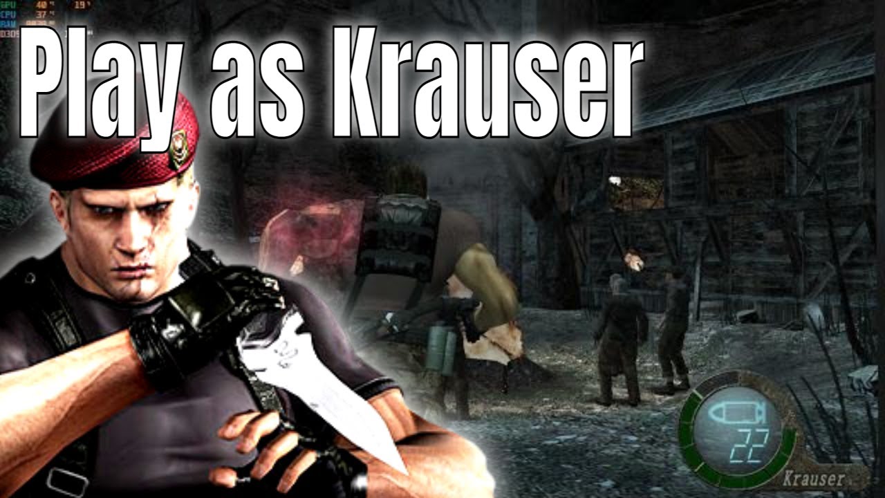 Classic RE4 Krauser outfit for the RE4 Remake version of the character.  Adds Krauser's classic vest, webbed belt, grenades, camo pants, removes the  untrimmed beret tail, darkens his shirt and blouses his