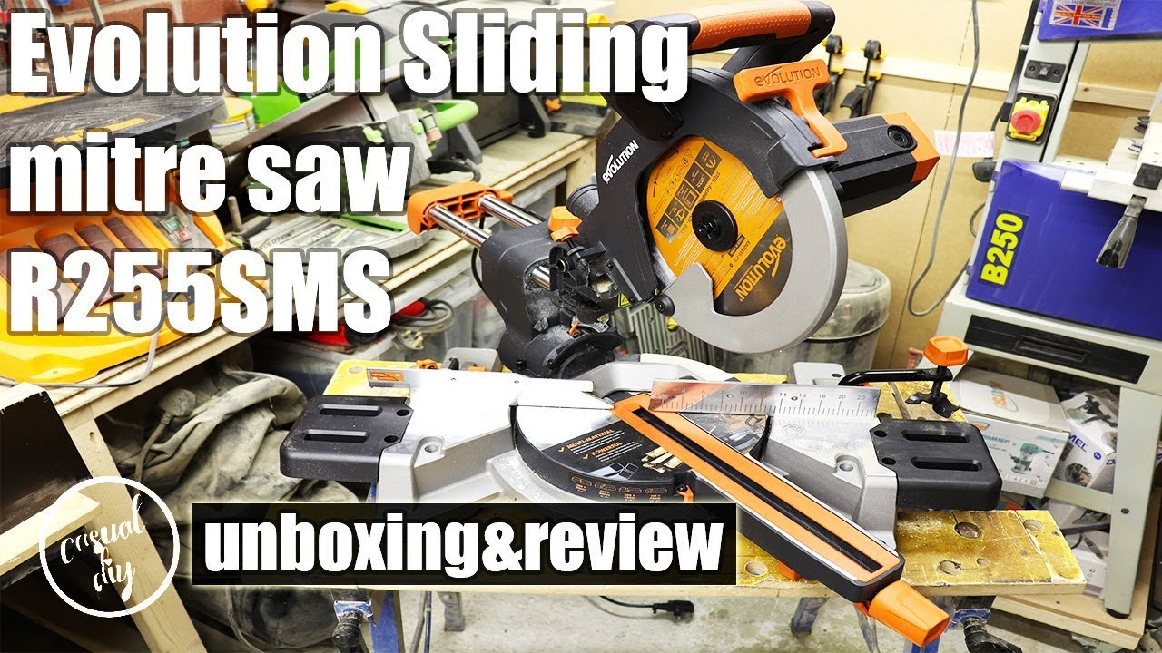 Evolution R255SMS sliding mitre saw 255mm unboxing, assembly, testing