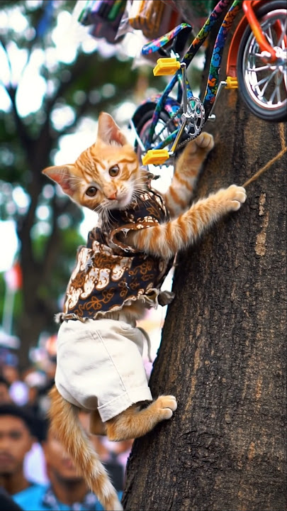 Ajaib! Kucing Bisa Panjat Pinang Sampai Atas, Mau Bawa Pulang Sepeda! ✨🐱 #17agustus #lomba