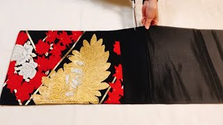 着物の帯をめいっぱい使っての簡単なリメイク♪【簡単バッグ】A simple and beautiful bag made from a kimono obi