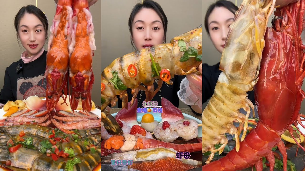 Yummy # : Eat Shrimp 🦐 Seafood Salmon fish spicy shrimp🦐egg shrimp #fishroll #delicious #shrimp 