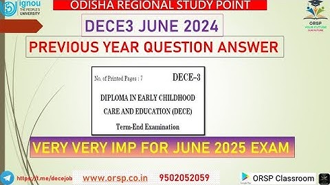 DECE3 JUNE 2024 PYP ANSWER PART 01 |JAN 2025 BATCH | IGNOU |DECE ASSIGNMENT & PROJECT |