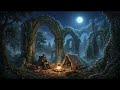 Medieval Fantasy Music For Sleeping | Moonlit Camp Beneath The Ruined Archway