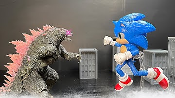 EVOLVED GODZILLA vs SONIC an epic battle stop motion!