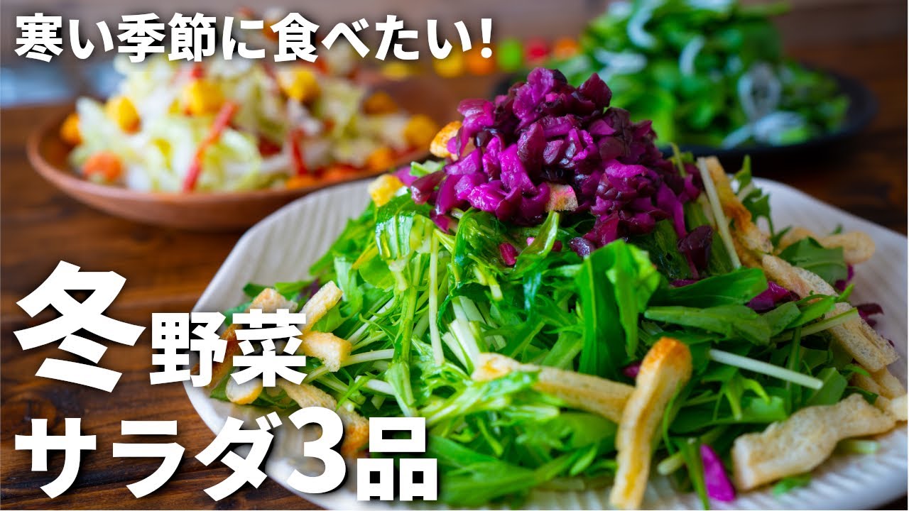 白菜 水菜 春菊を使った簡単おつまみサラダレシピ3種 3 Winter Vegetable Salad Youtube