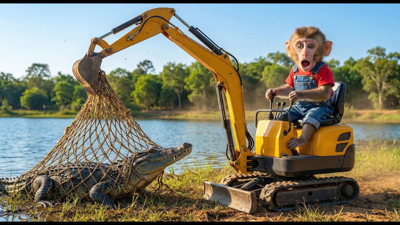 River Danger! Monkey Bon Bon Saves Cows from a Giant Crocodile 🐒🐊