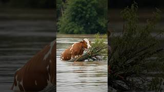 UNBELIEVABLE: Cow Jumps From Floating Tree Into Rescue Boat!
