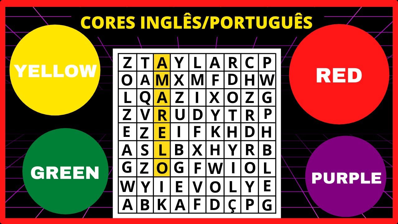Caça-Palavras de Cores em Português em COQUINHOS