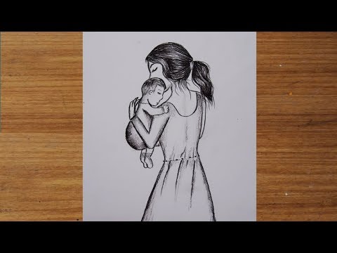 วาด แม่ และ ลูกน้อย น่ารักๆ | ภาพแรเงา | How to draw Mother's Day drawing with pencil