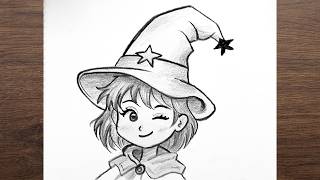 How to Draw a Cute Witch Girl in Anime Style|| Easy Pencil Sketch Tutorial for Beginners