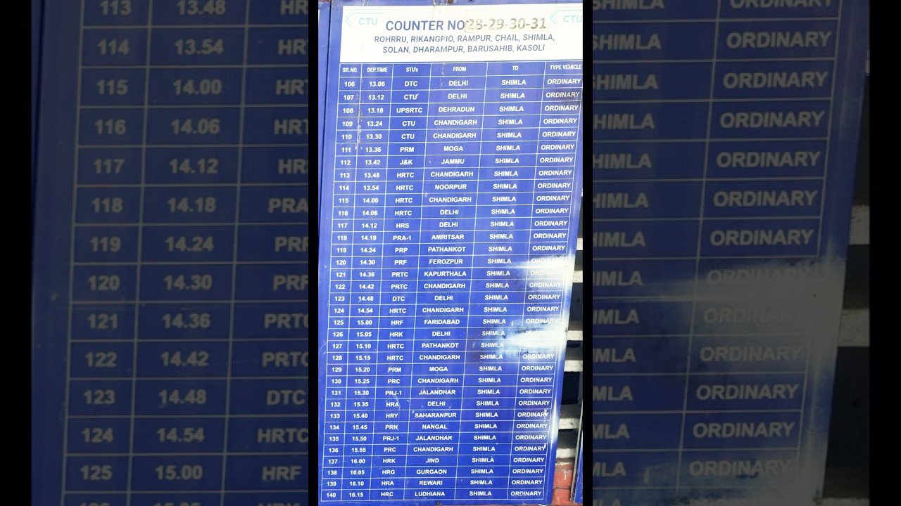 शिमला जाने के लिए बस टाइम टेबल || Punjab,Haryana and Delhi to SHIMLA Bus Timing ||