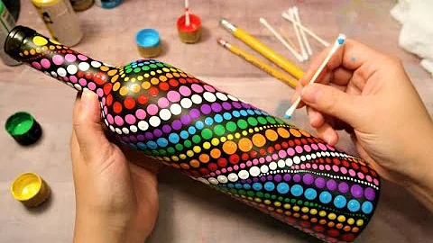 EASY Rainbow Dot Bottle Painting Using ONLY Qtip Toothpick Pencil | How To Lydia May