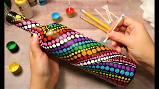 EASY Rainbow Dot Bottle Painting Using ONLY Qtip Toothpick Pencil | How To Lydia May