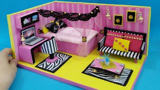 منزل مصغر بالكرتون وورق الفوم 7 # غرفه نوم  diy miniature dollhous bed room