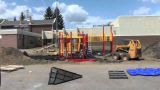 Building a commercial playground in 1 day, with the help of students, parents and staff at Hepburn School in Saskatchewan. Any 