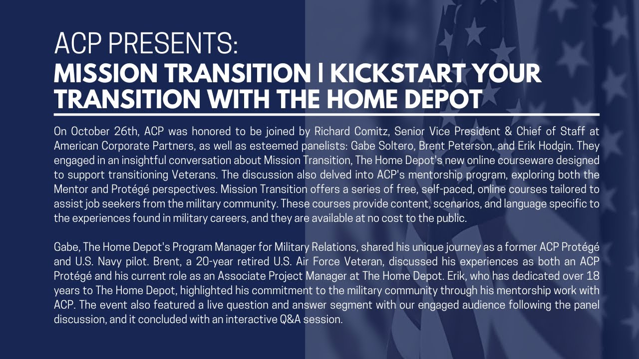 ACP Presents Mission Transition Kickstart your Transition with The