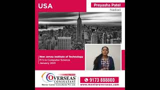 Preyasha Patel from Nadiad got Student Visa of USA to Study M S in Comouter Science at NJIT