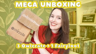 MEGA BOOKISH BOX UNBOXING ? 3 Owlcrate and 1 Adult Fairyloot box