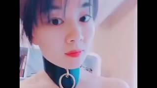 Hot Chinese girl show annzley choker Black sheepskin short sexy collar