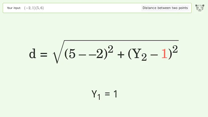 Find the distance between two points p1 (-2,1) and p2 (5,6): Step-by-Step Video Solution