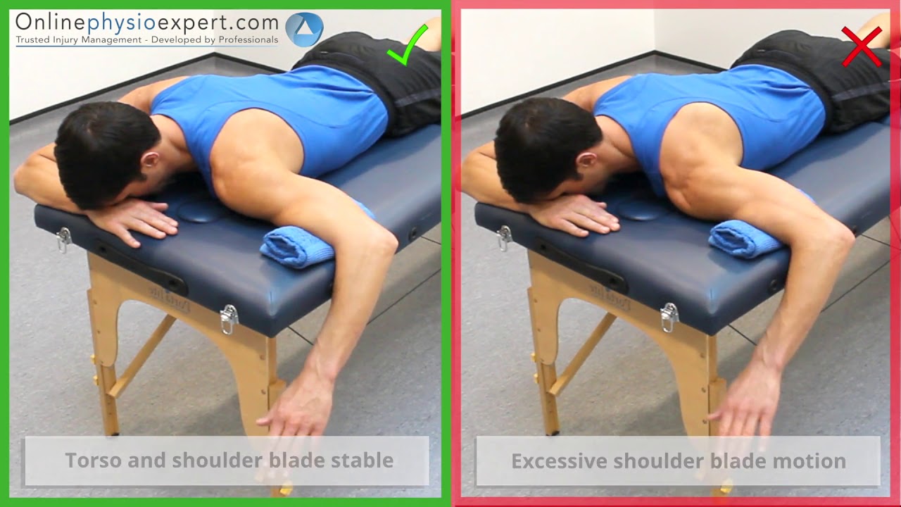Prone lying rotator cuff muscle ER strength 1 L YouTube
