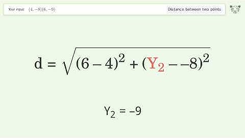 Find the distance between two points p1 (4,-8) and p2 (6,-9): Step-by-Step Video Solution